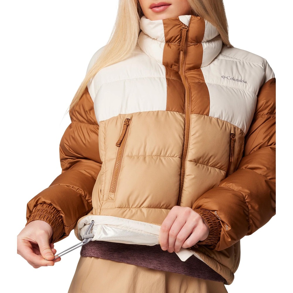 Columbia Pike Lake II Cropped Insulated Jacket Omni-Heat Puffer Coat Brown White - Picture 3 of 16